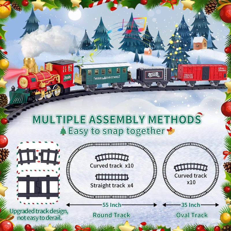 AuroTops Kids Train Set  Christmas Train Set for Under The Trees  Electric Train Toys for Boys Girls with Steam Locomotive  Passenger Cars  Cargo Cars  Sounds & Lights  for 3 4 5 6 7 8+ Years O - Image 5